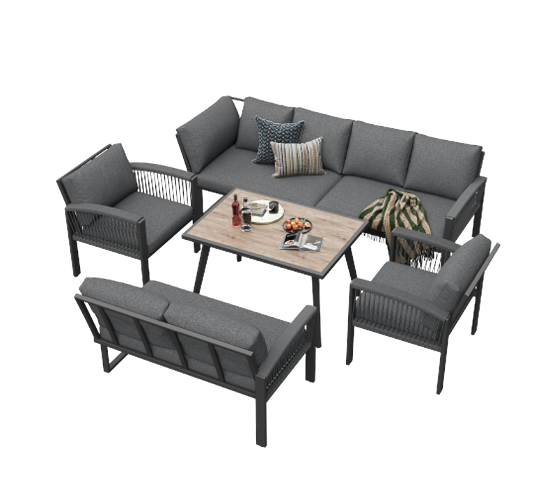 Salon De Jardin-pour 8 Personnes-cadre En Fer Galvanisé-coussins D'assise Et De Dossier Inclus-gris