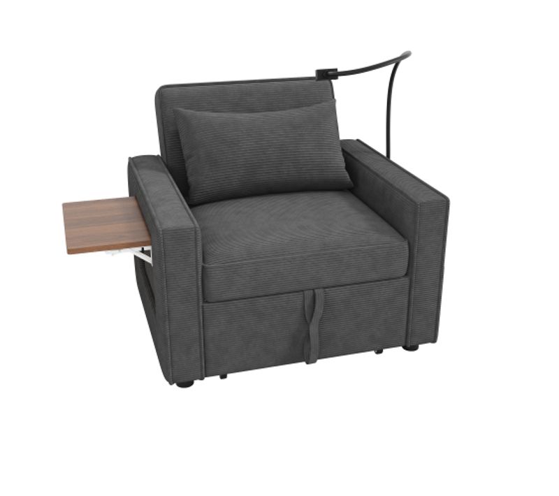 Canapé-lit Pliable-usb Et Support Pour Téléphone-1 Place Convertible-en Velours Côtelé-gris