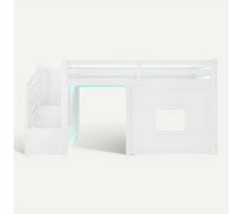 Lit Mezzanine 90 X 200cm Avec Escaliers Et LED Blanc