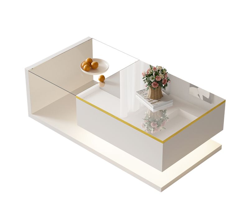 Table Basse Avec 1 Porte Et LED Blanc - Table Basse