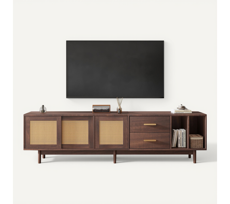 Meuble TV Avec 2 Tiroirs, 3 Portes Et 2 Niches Marron - Meuble TV But