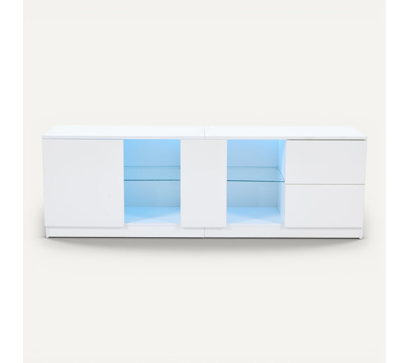 Meuble TV Avec 1 Porte, 2 Tiroirs Et LED Blanc