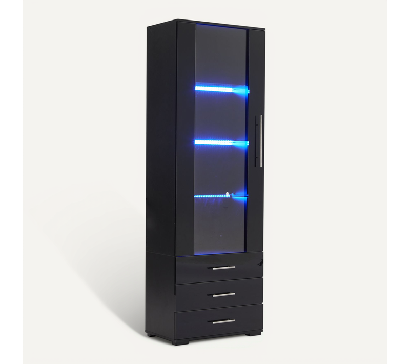 Vitrine Avec LED, 1 Porte Et 3 Tiroirs Noir