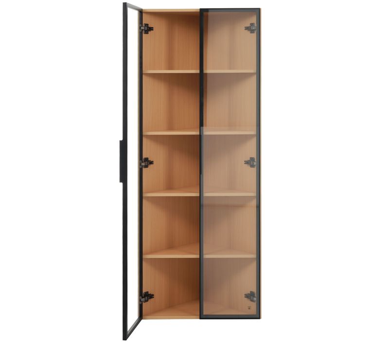 Vitrine D'angle En Verre 62x35x160cm Avec 2 Portes Et LED Imitation Chêne