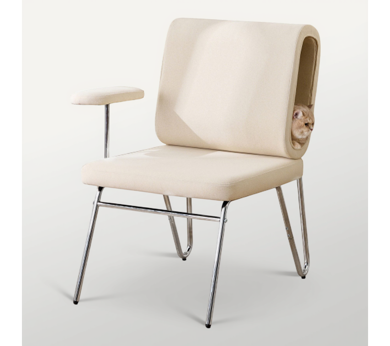 Fauteuil Fixe Avec Pieds En Métal, Panier Pour Chat Et Accoudoirs Commutables Beige