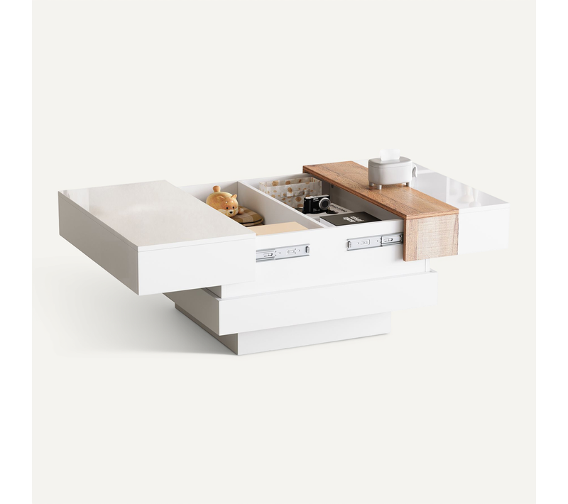 Table Basse Plateau Extensible Carrée Blanc