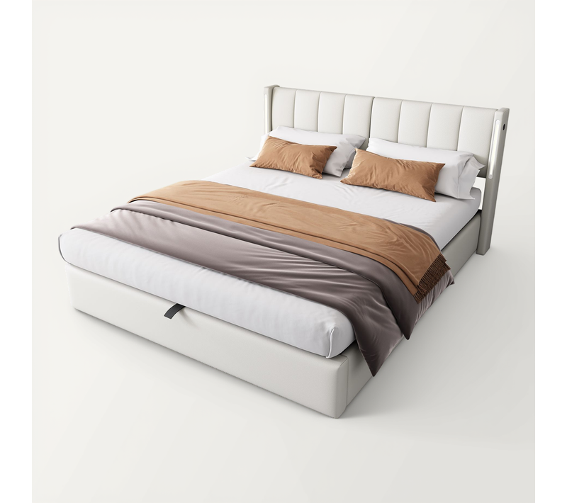 Lit Coffre 160 X 200 Cm Avec USB Et LED Pu Blanc - Lit Double But