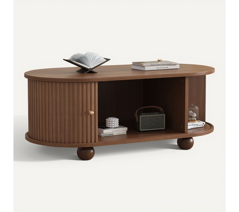 Table Basse Avec 2 Portes Coulissantes Marron