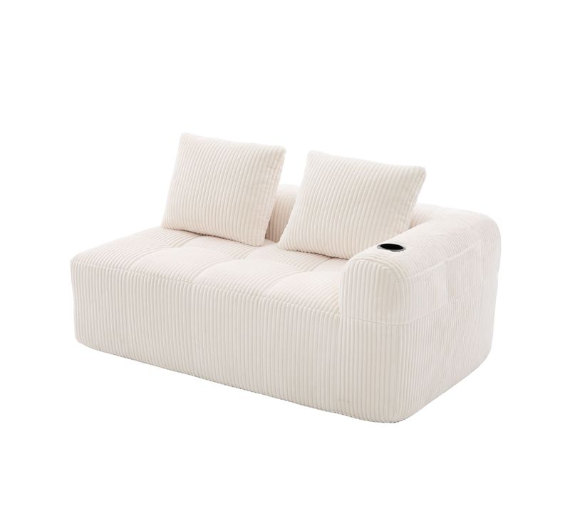 Méridienne 2 Places, Chaiselongue Avec Coussin De Dos, Rangement Latéral, Beige