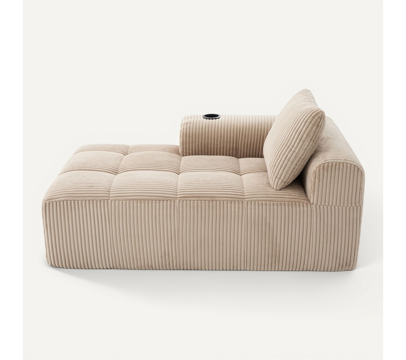 Méridienne 1 Place, Chaiselongue Avec Coussin De Dos, Rangement Latéral, Kaki