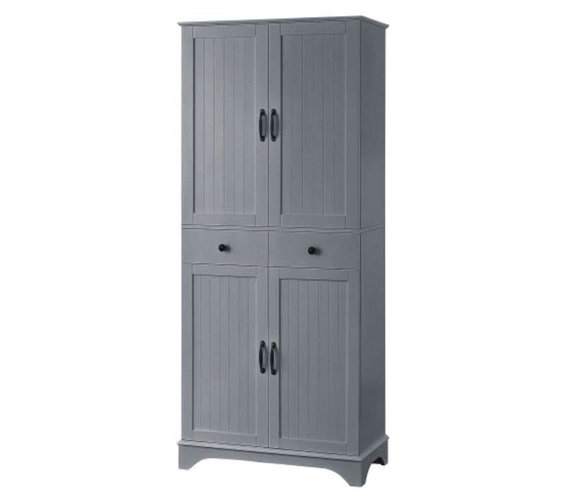 Buffet De Cuisine-armoire Haute-meuble De Cuisine Étagères Réglables-gris Mat