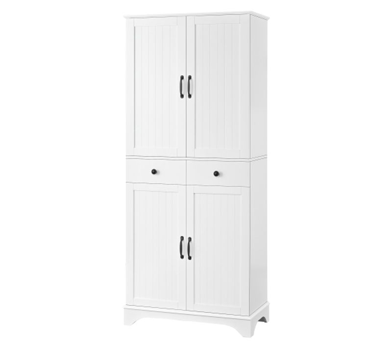 Buffet De Cuisine-armoire Haute-meuble De Cuisine Étagères Réglables-blanc Mat