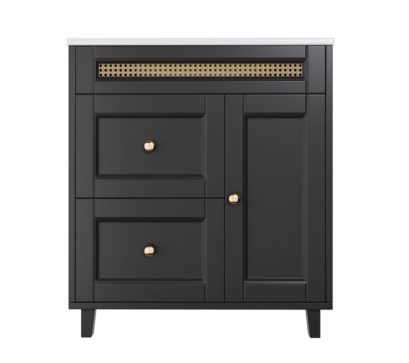 Meuble Vasque Avec Lavabo, 2 Tiroirs Et Portes Soft Close, Noir