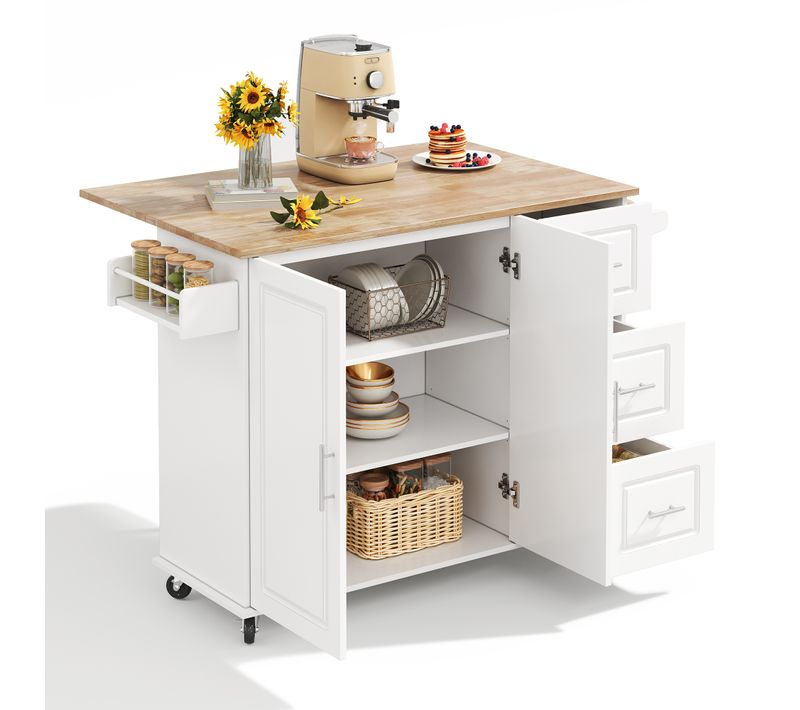 Ilot Central Cuisine Comptoir Avec 3 Tiroir, Blanc