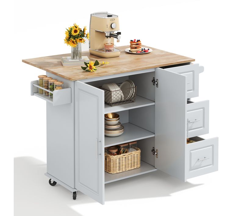 Ilot Central Cuisine Comptoir Avec 3 Tiroir, Gris