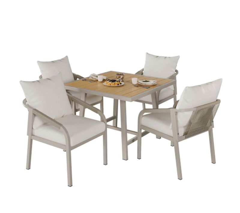 Ensemble De Salle à Manger De Jardin-pour 4 Personnes-en Tubes D'acier Galvanisé-kaki Et Beige