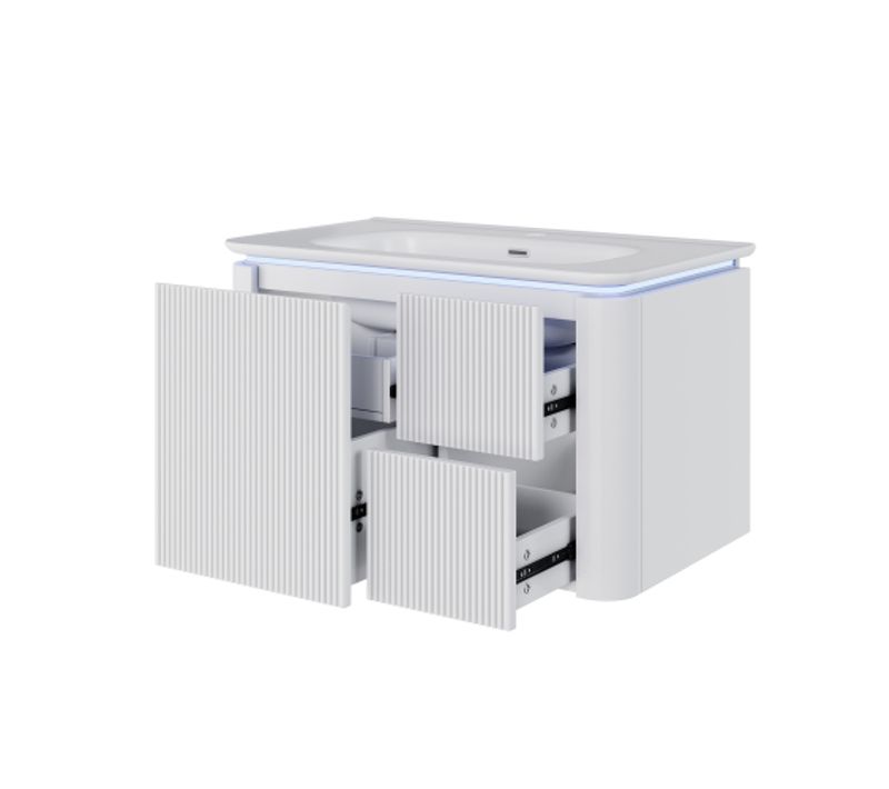 Meuble Vasque Mural-3d-led Capteur-4 Tiroirs-anti-humidité-blanc