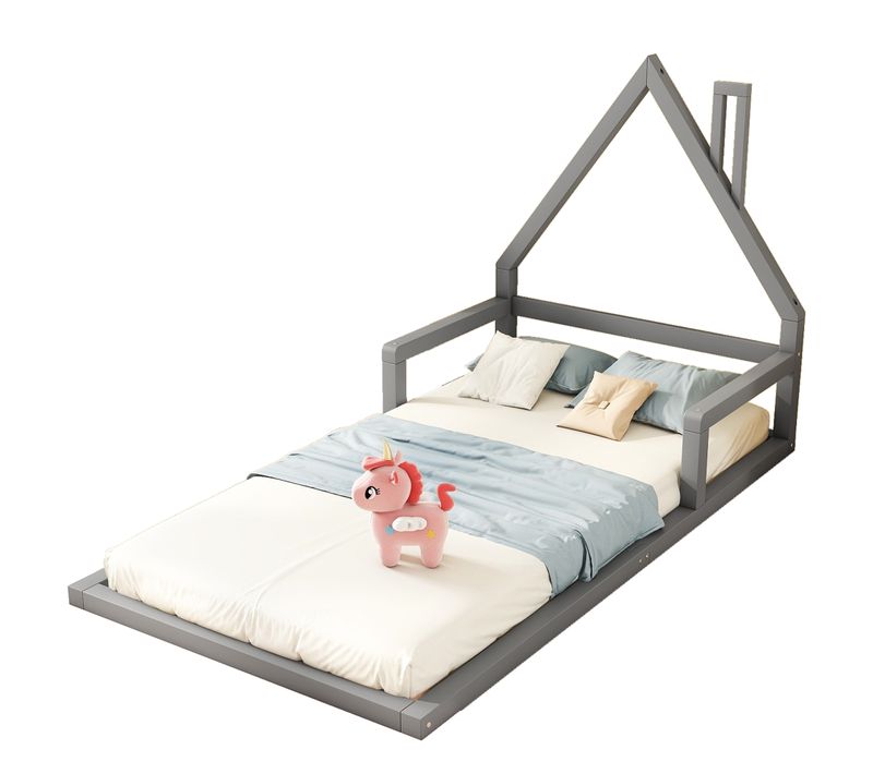 Lit Enfant Cabane 90x200cm Gris