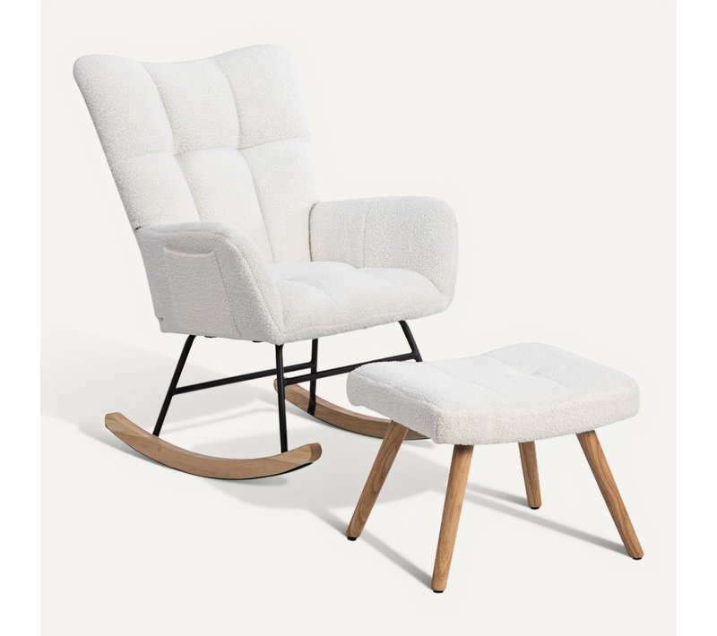 Rocking-chair Fauteuil à Bascule Avec 1 Repose-pieds Blanc