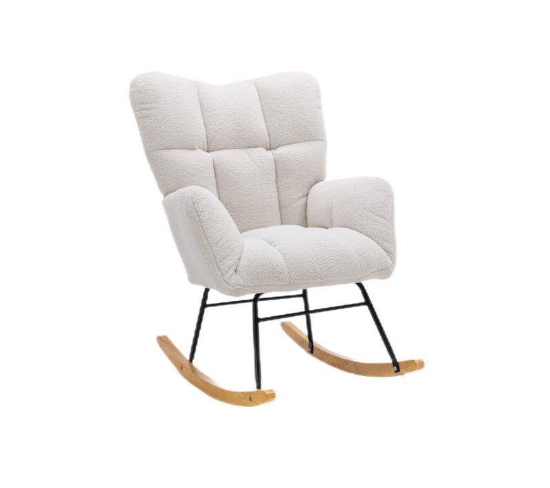 Fauteuil à Bascule Chaise à Bascule Rocking Chair Fauteuil Relax Teddy Blanc