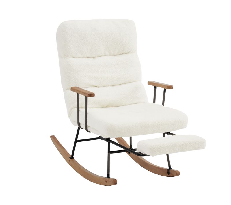 Fauteuil à Bascule Rocking Chair Fauteuil Relax Avec Repose-pieds Extractible Blanc