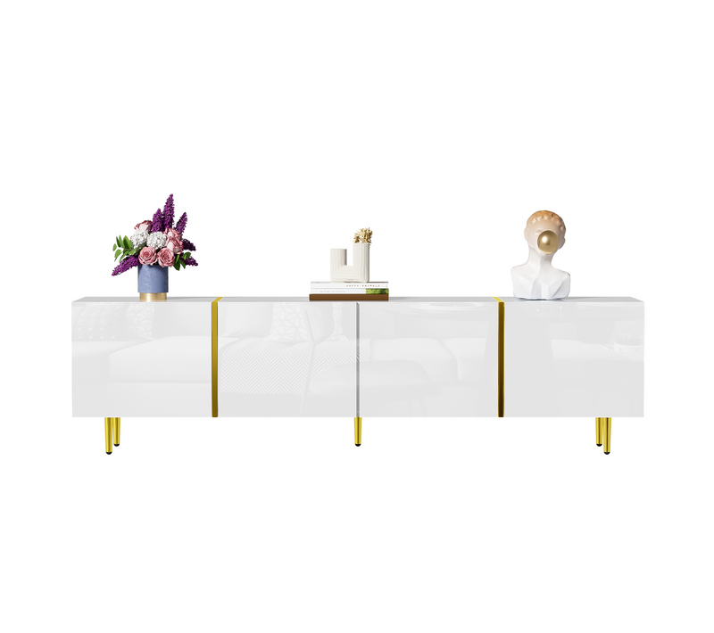 Meuble TV Brillante Avec 4 Portes Blanc
