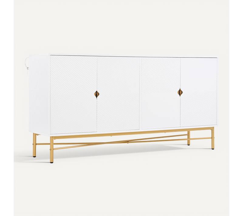 Buffet 160x40x82 Cm Avec 4 Portes Et Poignées Dorées, Blanc