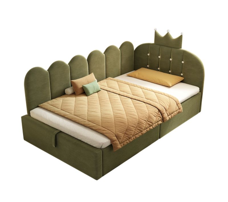 Lit 90 X 190 Cm-Avec Rangement (hydraulique)-en Velours-vert