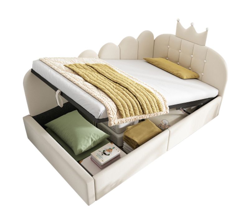 Lit 90 X 200 Cm-Avec Rangement (hydraulique)-en Velours-beige
