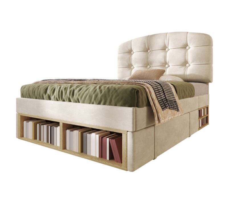 Lit Simple 90x200 Cm-lit Enfant-cadre De Lit-en Velours-beige