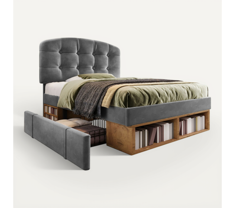 Lit Simple 90x200 Cm-lit Enfant-cadre De Lit-en Velours-gris