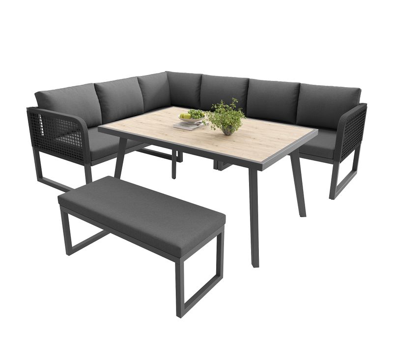 Salon De Jardin 8 Places Avec 2 Canapés, 1 Table Et 1 Banc Gris