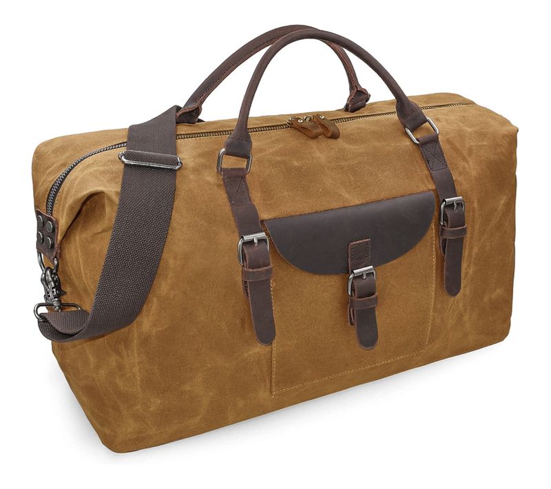 Sac De Voyage Grande Capacité En Toile Avec Bandoulière Sac Week-end Kaki