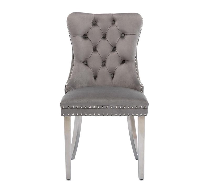 Lot De Deux Chaises De Salle à Manger Avec Pieds En Acier Inoxydable Chromé, Velours ,gris