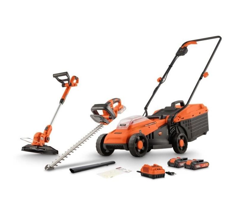 Pack Tondeuse Brushless 20v 33cm De Coupe + Coupe-bordures + Taille-haies - Dual Power Powdpgbox25a