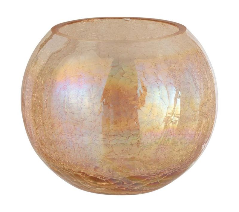 Photophore En Verre "boule Craquelée" 20cm Ambre