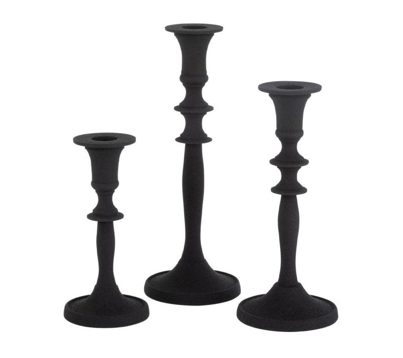 Lot De 3 Bougeoirs Design "croka" 23cm Noir