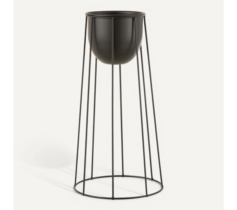Cache-pot Sur Pied En Métal "lignes" 45cm Noir