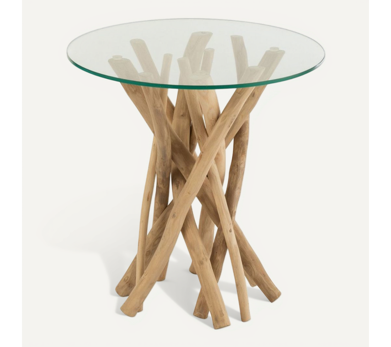 Bout De Canapé Rond En Teck Et Verre D50 - Cham
