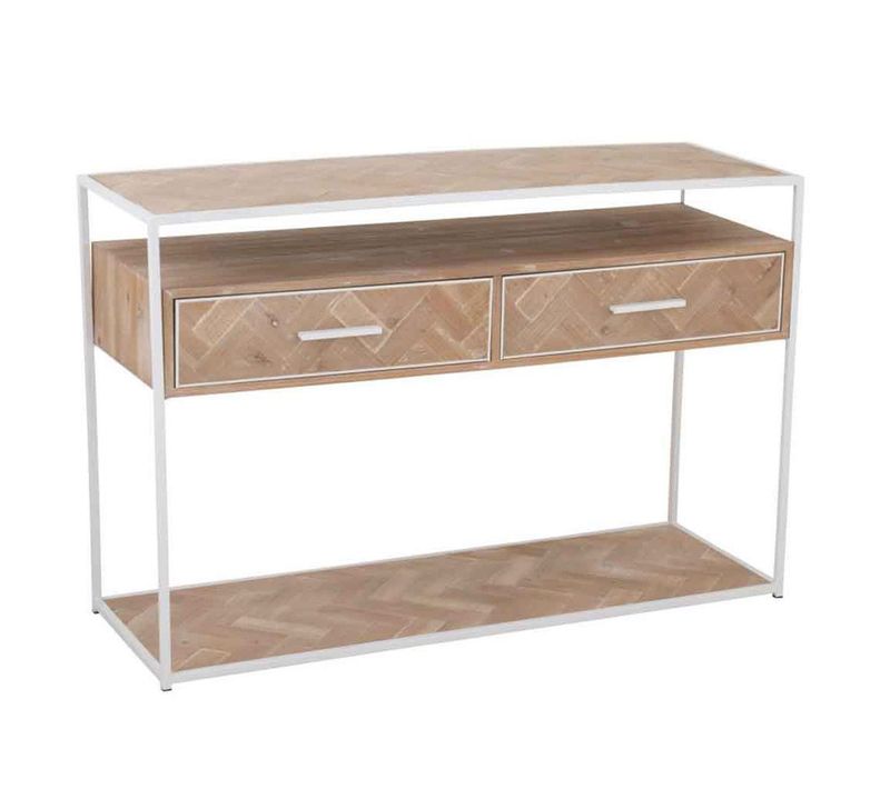 Console 2 Tiroirs "miraza" 120cm Naturel et Blanc