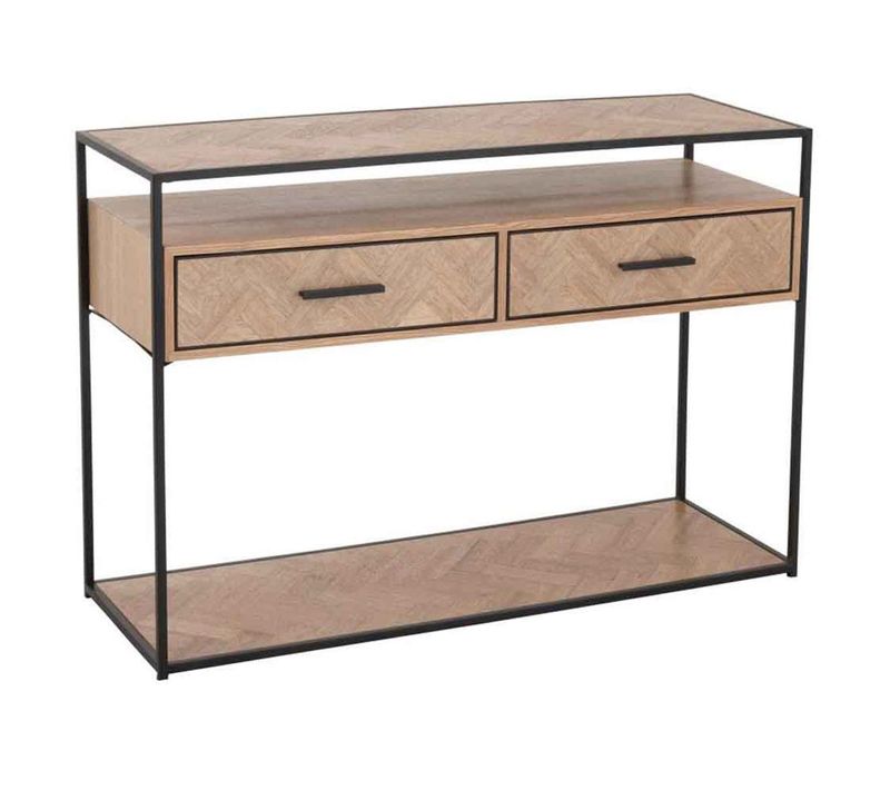 Console 2 Tiroirs "miraza" 120cm Naturel et Noir