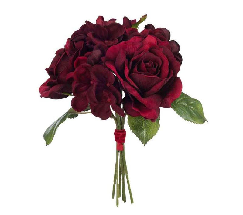 Bouquet De Fleurs Artificielles "roses" 25cm Rouge
