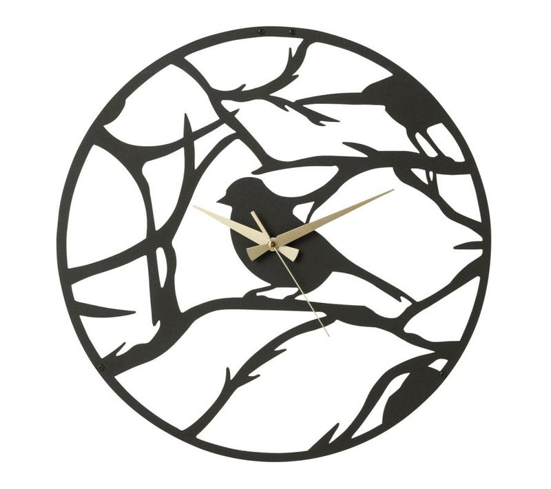Horloge Murale En Métal "oiseau" 49cm Noir