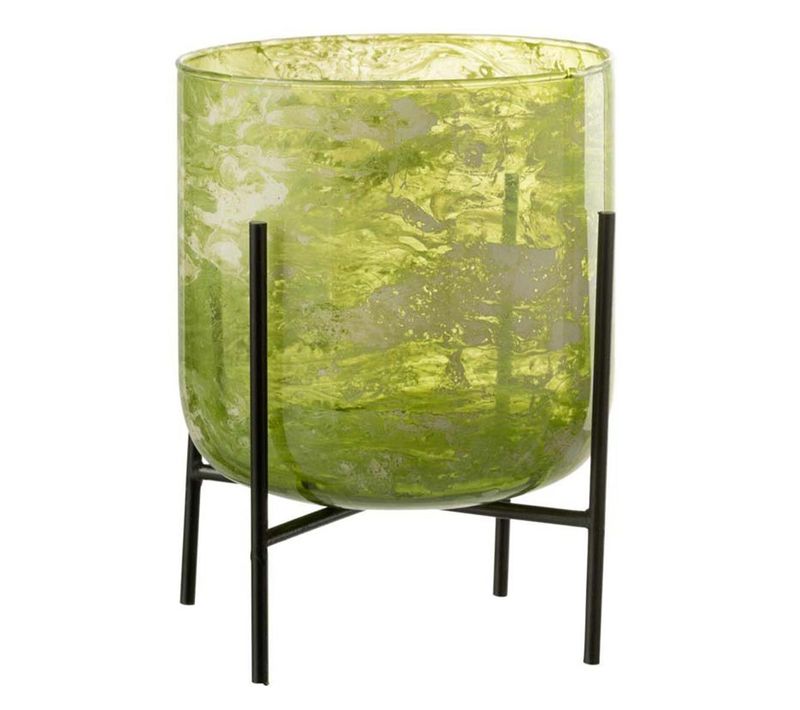 Photophore Sur Pied "debout" 20cm Vert et Noir