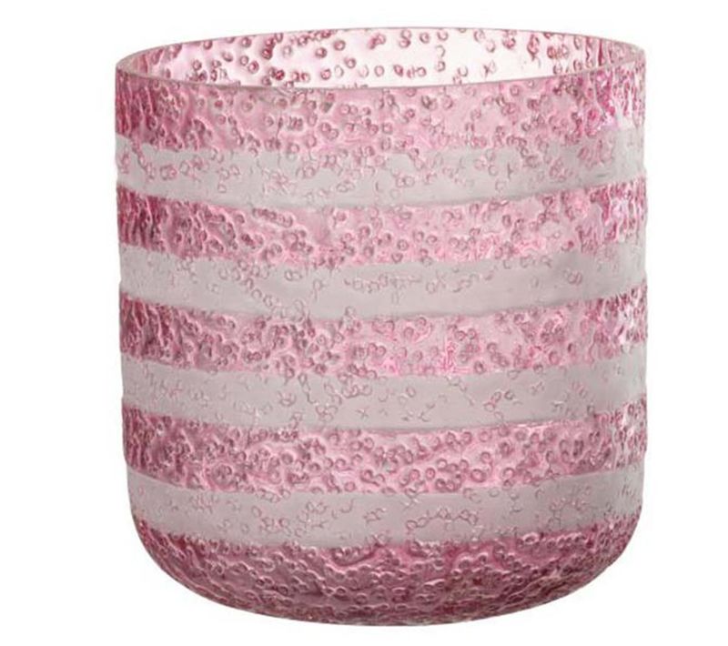 Photophore Design En Verre "lignes" 15cm Rose