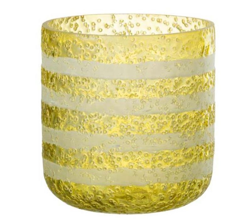 Photophore Design En Verre "lignes" 15cm Jaune