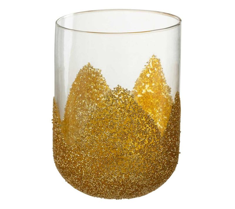 Photophore Déco En Verre "strass" 18cm Or