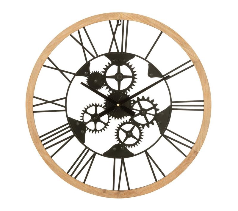 Horloge Murale En Métal "roues" 60cm Noir et Naturel