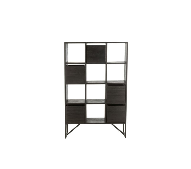 Bibliothèque En Teck Recyclé Et Pieds Métal 7 Niches 5 Tiroirs - Osaka