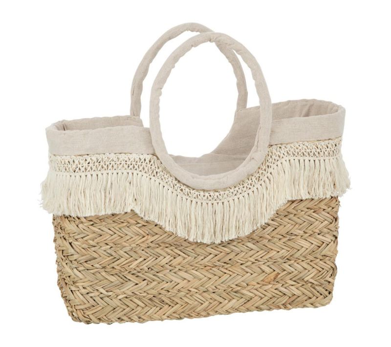 Sac De Plage Avec Franges "bali" 40cm Naturel
